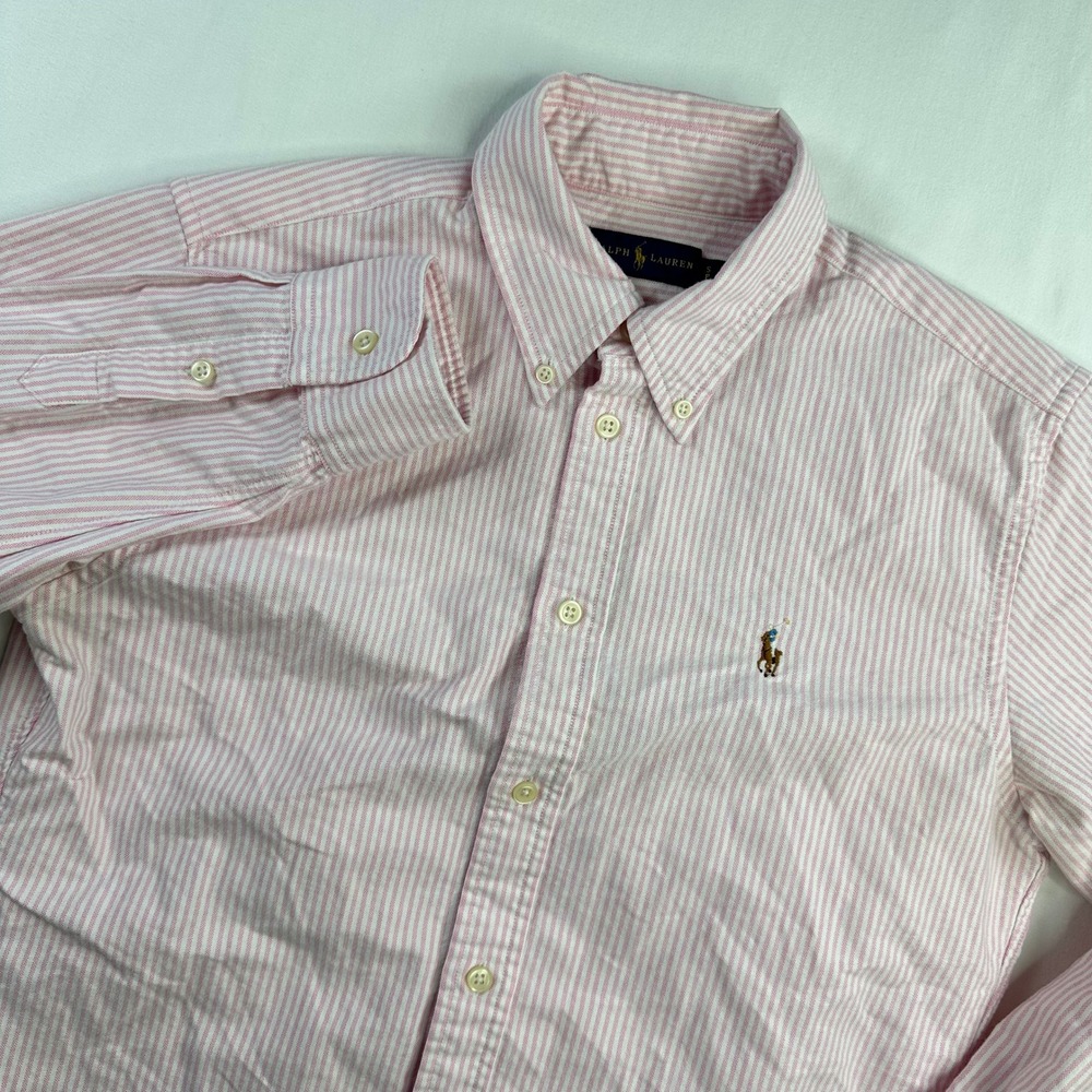 Ralph Lauren Shirt Men's Small Pink White Stripe Button Down Long Sleeve Preppy